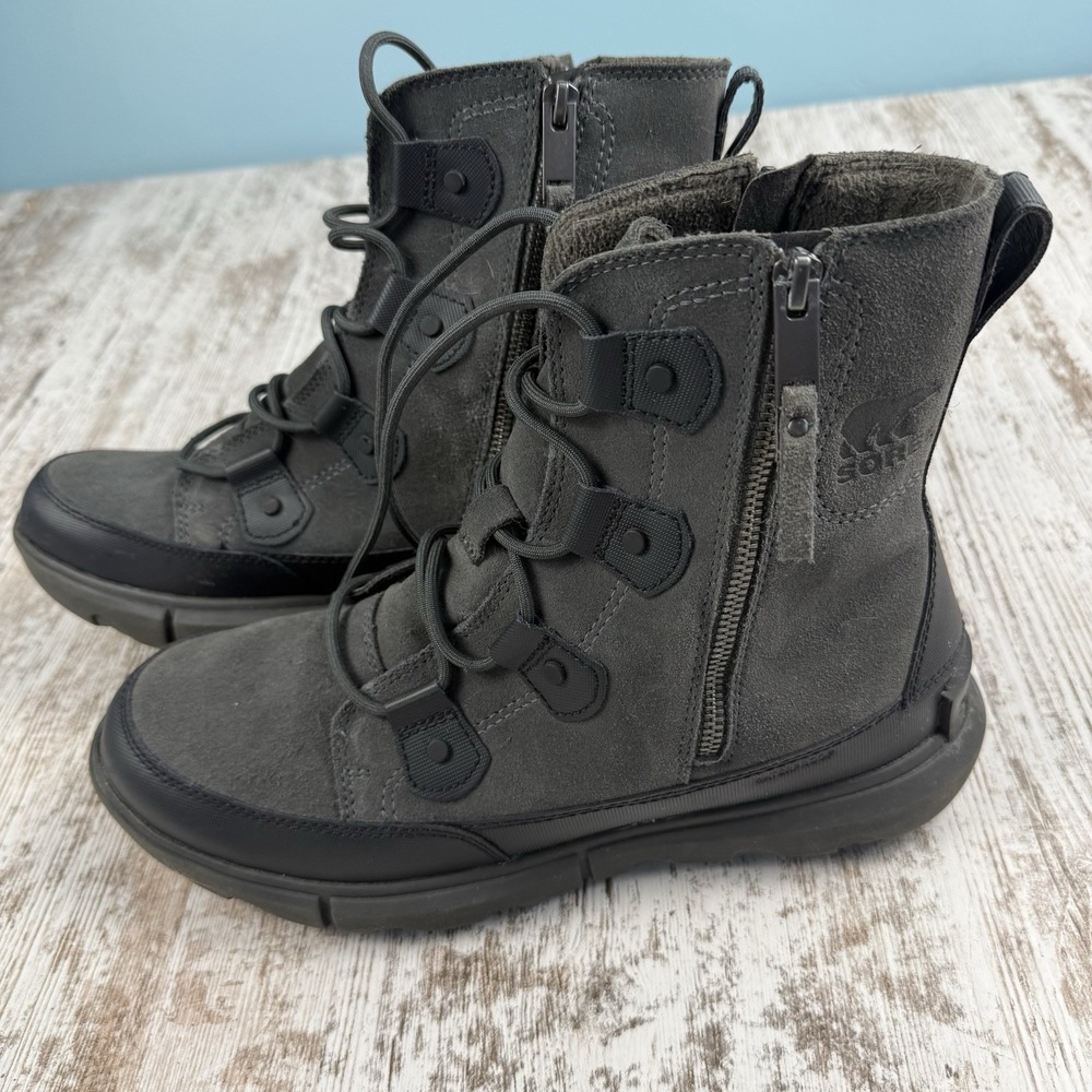 Sorel Explorer Waterproof Boots Mens Size 10 Lace Up Gray Suede Black Rubber